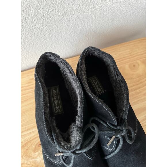 Eddie Bauer “Valerie” Black Suede Leather Chukka Ankle Boots Fur Lined 8.5 - Picture 9 of 10